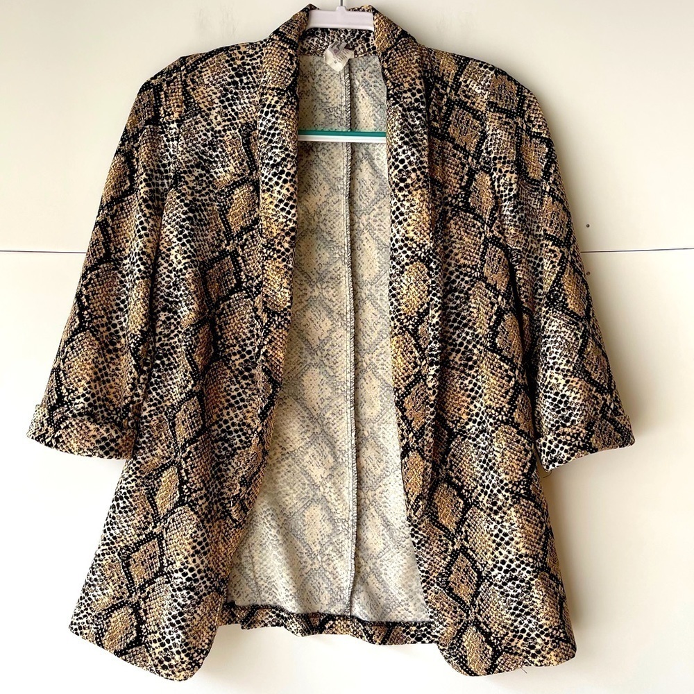 Women's Snakeskin Animal Print Blazer Jacket Open Front Lightweight, Sz M